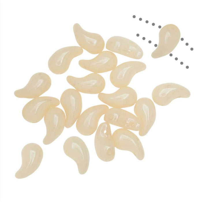 Czech Glass ZoliDuo, 2-Hole Curved Drop Beads 8x5mm LEFT, Alabaster / Brown Luster (20 Pieces)