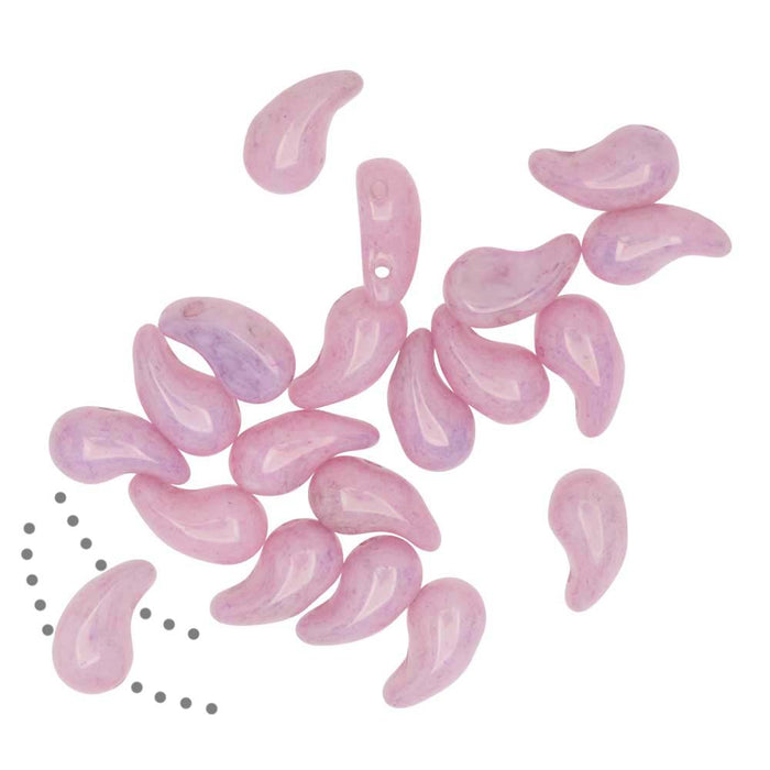 Czech Glass ZoliDuo, 2-Hole Curved Drop Beads 8x5mm LEFT, Alabaster / Lila Luster (20 Pieces)
