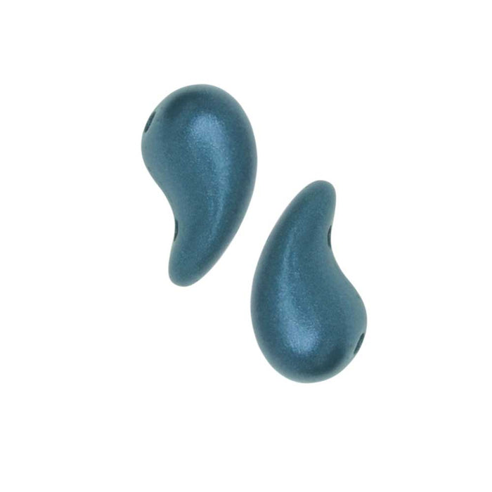 Czech Glass ZoliDuo, 2-Hole Curved Drop Beads 8x5mm LEFT, Alabaster / Petrol Blue (20 Pieces)