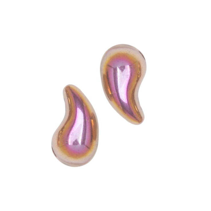 Czech Glass ZoliDuo, 2-Hole Curved Drop Beads 8x5mm RIGHT, Crystal / Rainbow Copper (20 Pieces)