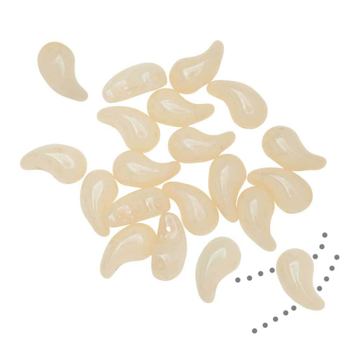 Czech Glass ZoliDuo, 2-Hole Curved Drop Beads 8x5mm RIGHT, Alabaster / Brown Luster (20 Pieces)