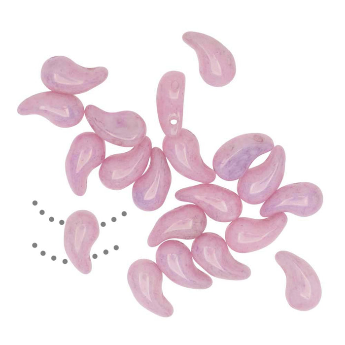 Czech Glass ZoliDuo, 2-Hole Curved Drop Beads 8x5mm RIGHT, Alabaster / Lila Luster (20 Pieces)
