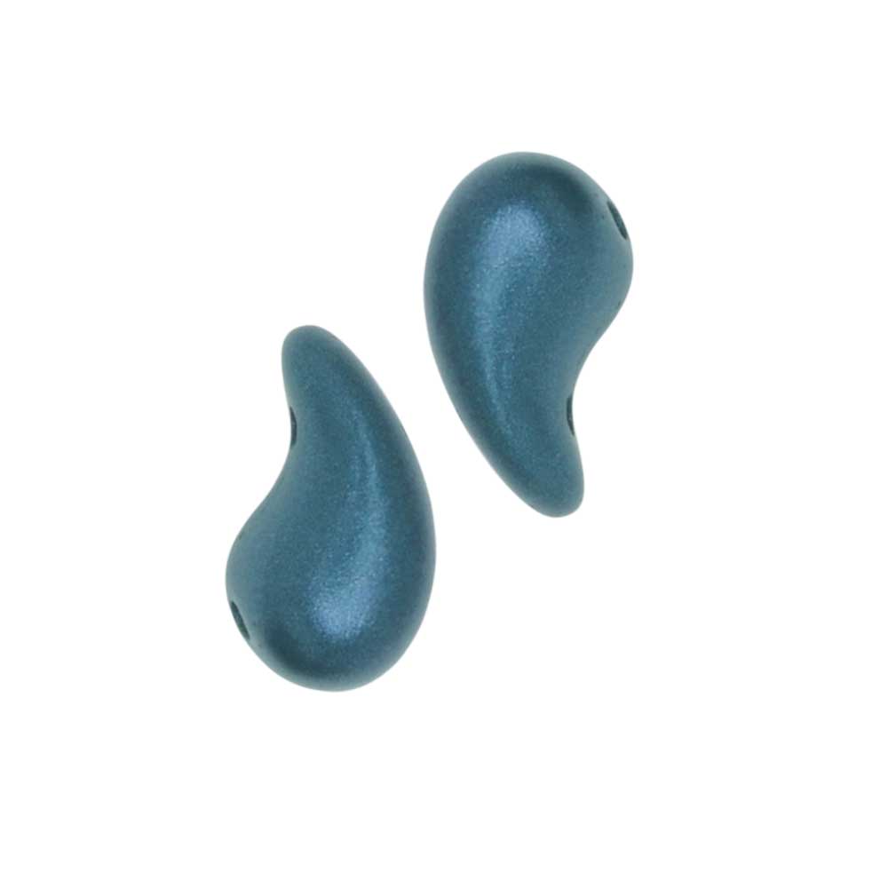 Czech Glass ZoliDuo, 2-Hole Curved Drop Beads 8x5mm RIGHT, Alabaster / Petrol Blue (20 Pieces)