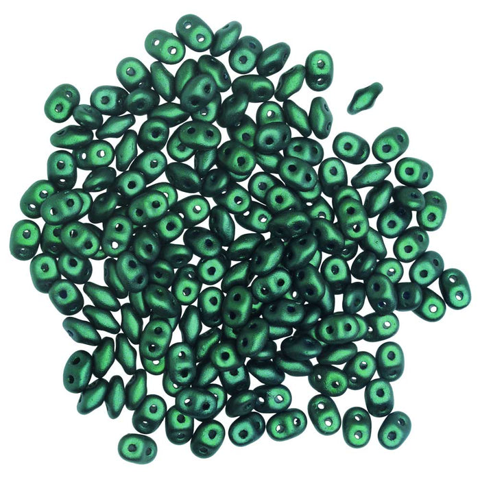 Czech Glass, 2-Hole SuperDuo Beads 2x5mm, Gold Shine Dark Green (8 Grams)