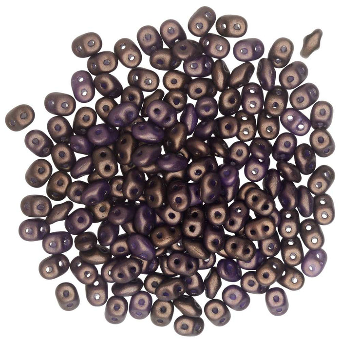 Czech Glass, 2-Hole SuperDuo Beads 2x5mm, Gold Shine Saddle Brown (8 Grams)