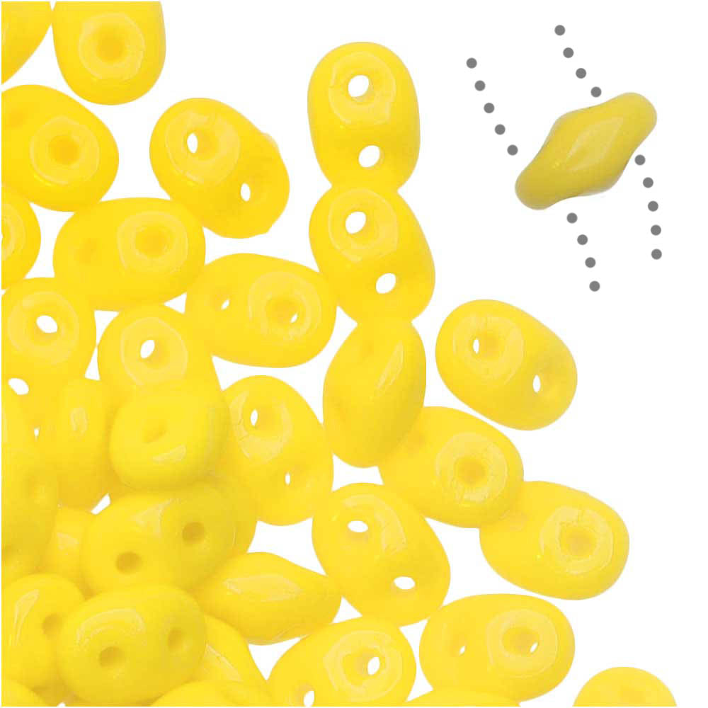 Czech Glass, 2-Hole SuperDuo Beads 2x5mm, Lemon (8 Grams)