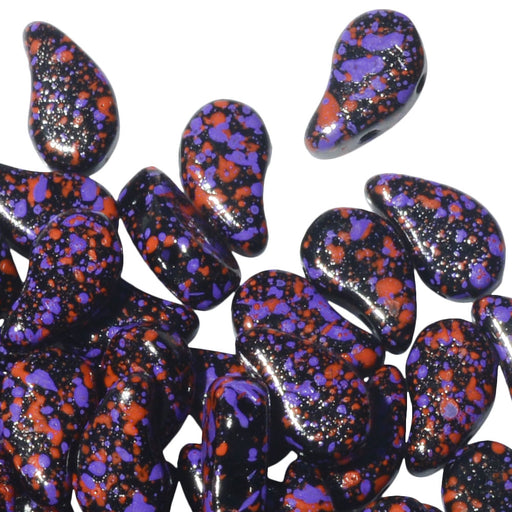 Czech Glass, 2-Hole Paisley Duo Beads 8x5mm, Jet Berry Confetti (22 Gram Tube)