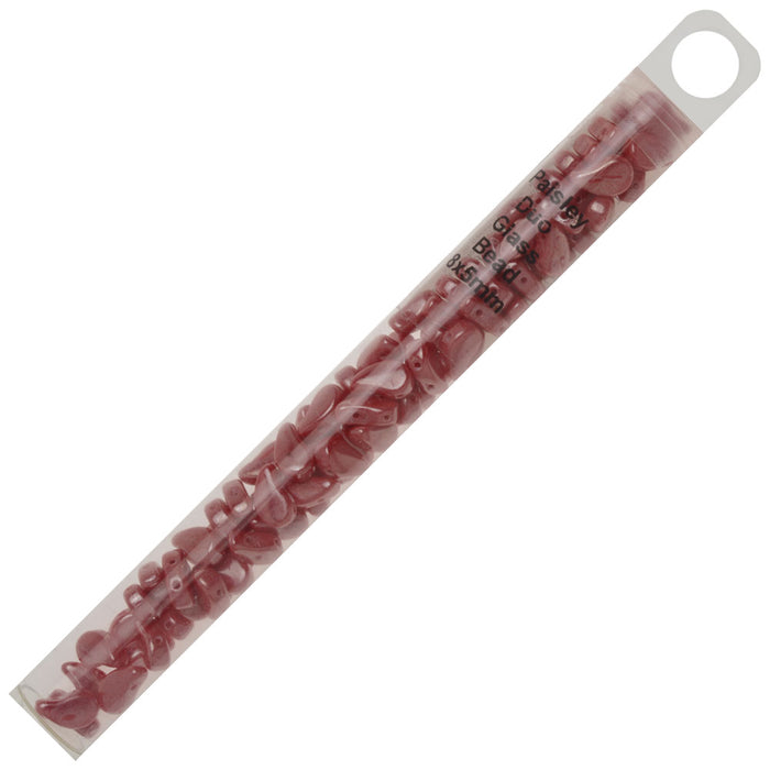 Czech Glass, 2-Hole Paisley Duo Beads 8x5mm, Red Luster (22 Gram Tube)