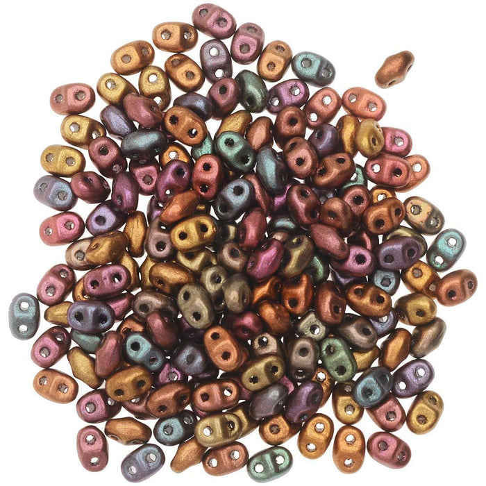 Czech Glass MiniDuo, 2-Hole Beads 2x4mm, Crystal Violet Rainbow (2.5 Inch Tube)