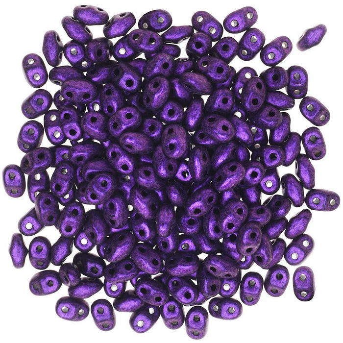 Czech Glass MiniDuo, 2-Hole Beads 2x4mm, Metallic Purple Suede (2.5 Inch Tube)