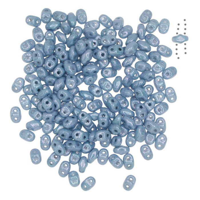 Czech Glass MiniDuo, 2-Hole Beads 2x4mm, Chalk Blue Luster (2.5 Inch Tube)