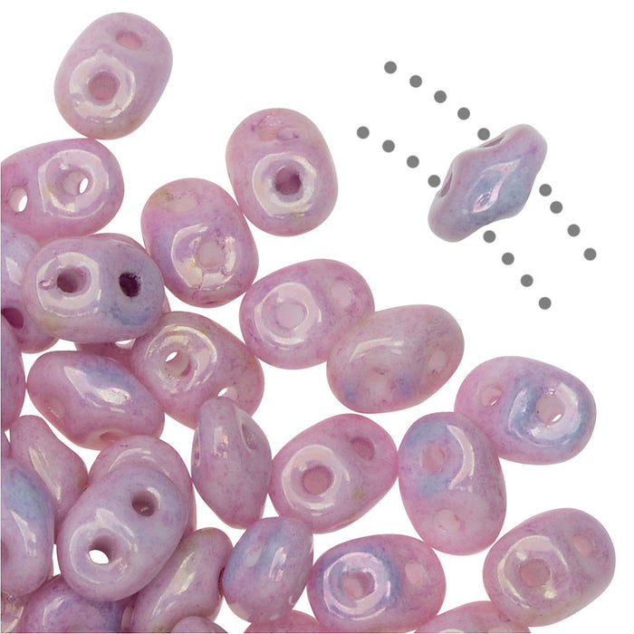 SuperDuo 2-Hole Czech Glass Beads, Chalk Lilac Luster, 2x5mm, 8g Tube