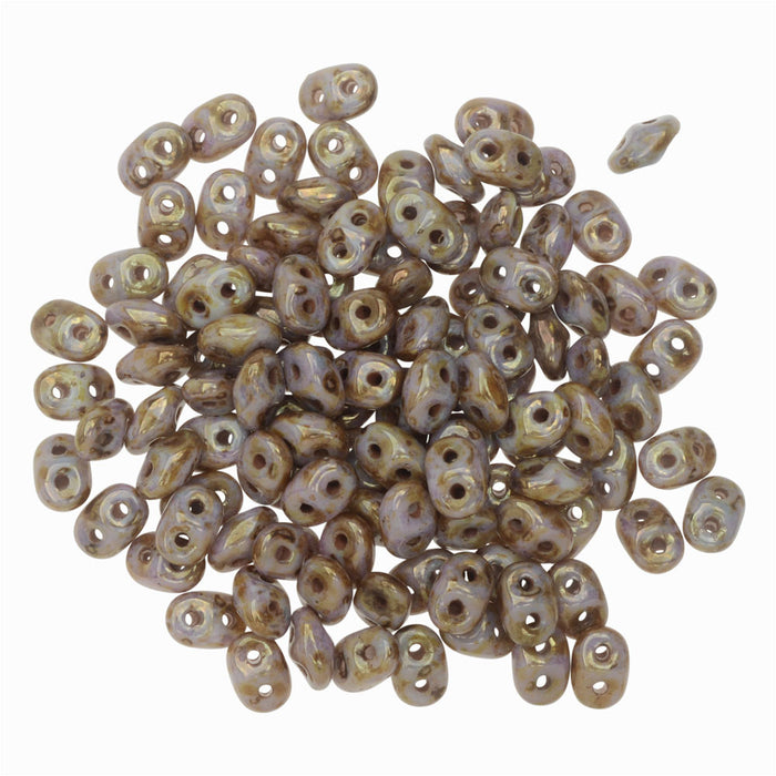 SuperDuo 2-Hole Czech Glass Beads, Chalk Senegal Brown/Purple, 8g Tube