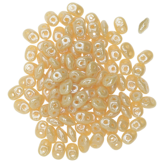 SuperDuo 2-Hole Czech Glass Beads, Opaque Ivory White Luster, 2x5mm, 8g Tube