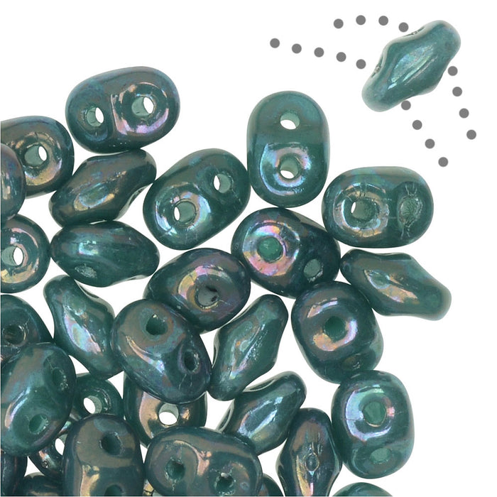 SuperDuo 2-Hole Czech Glass Beads, Nebula Turquoise Green, 2x5mm, 8g Tube