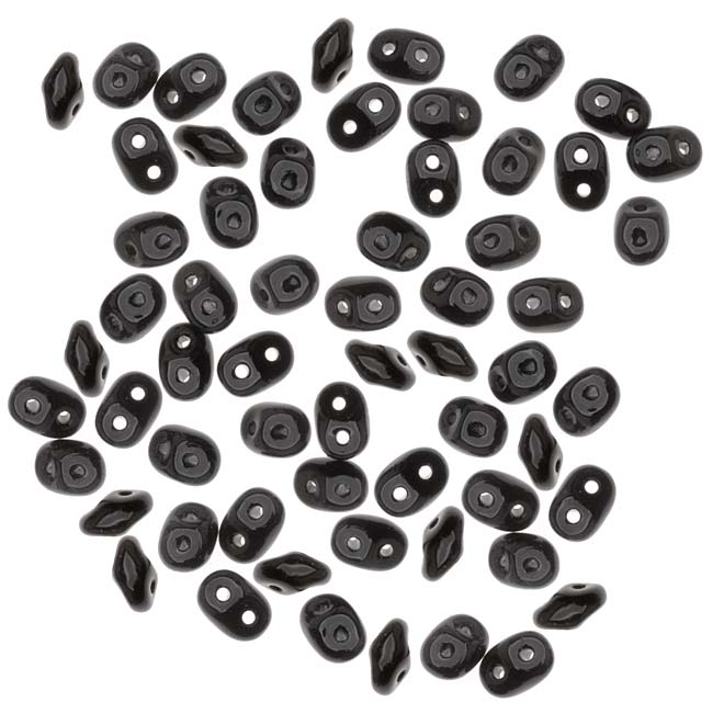SuperDuo 2-Hole Czech Glass Beads, Jet Black, 2x5mm, 8g Tube