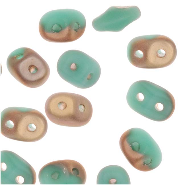 SuperDuo 2-Hole Czech Glass Beads, Matte Apollo/Turquoise, 2x5mm, 8g Tube