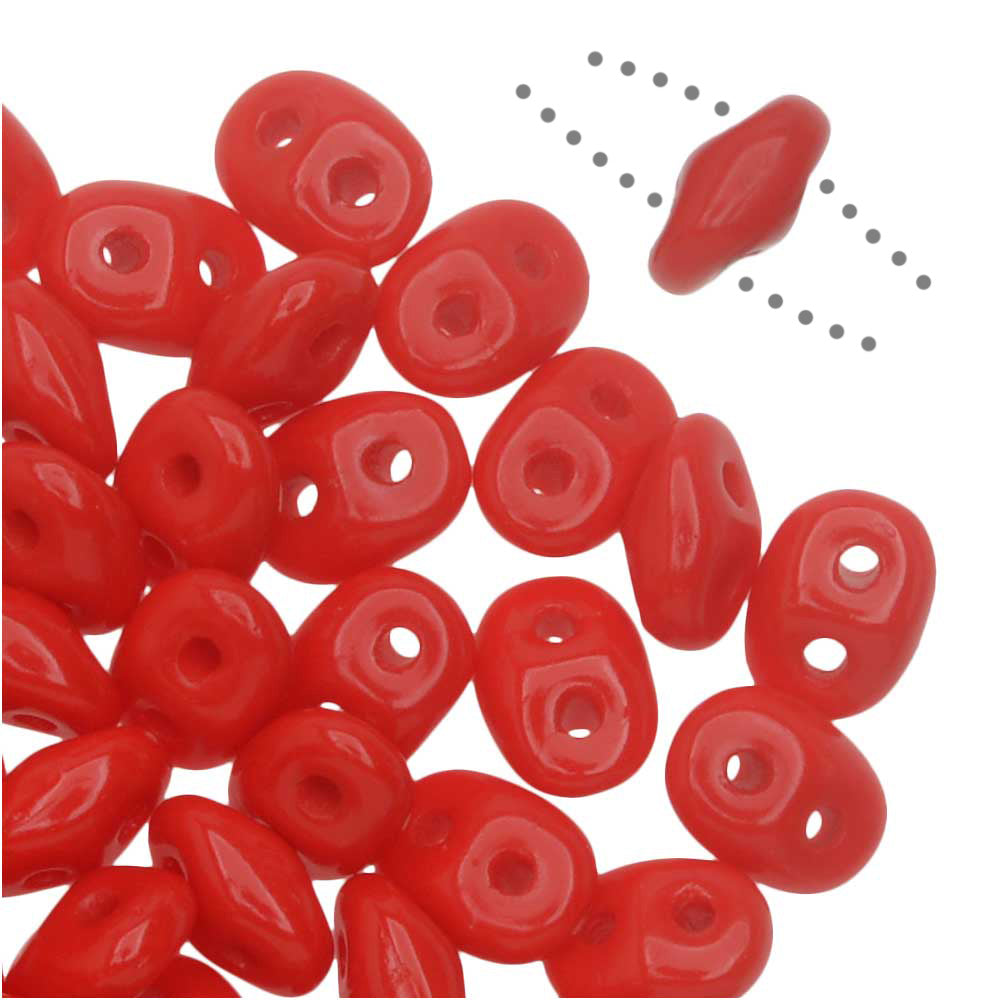 SuperDuo 2-Hole Czech Glass Beads, Opaque Red, 2x5mm, 8g Tube