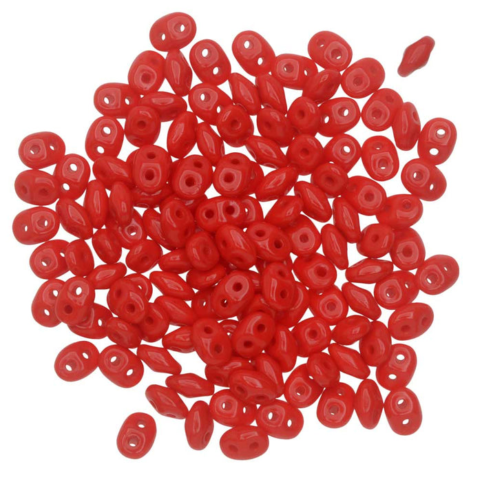 SuperDuo 2-Hole Czech Glass Beads, Opaque Red, 2x5mm, 8g Tube