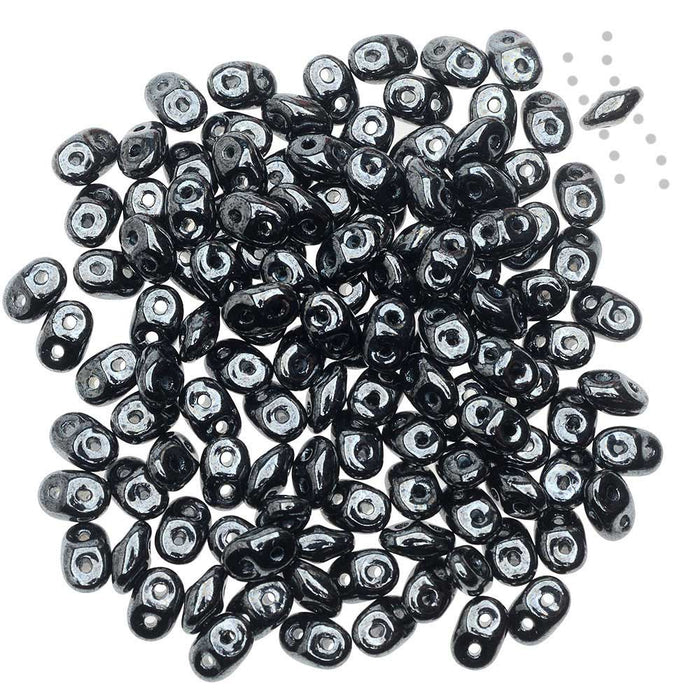 SuperDuo 2-Hole Czech Glass Beads, Hematite, 2x5mm, 8g Tube