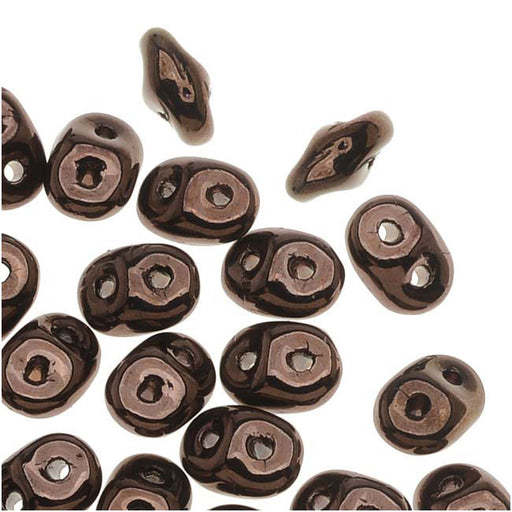 SuperDuo 2-Hole Czech Glass Beads, Dark Bronze, 2x5mm, 8g Tube