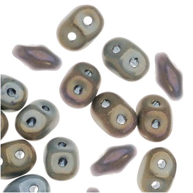 Czech Glass SuperDuo, 2-Hole Beads 2x5mm, Matte Brown Iris (2.5" Tube)