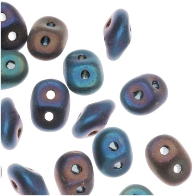 Czech Glass SuperDuo, 2-Hole Beads 2x5mm, Matte Blue Iris (2.5" Tube)