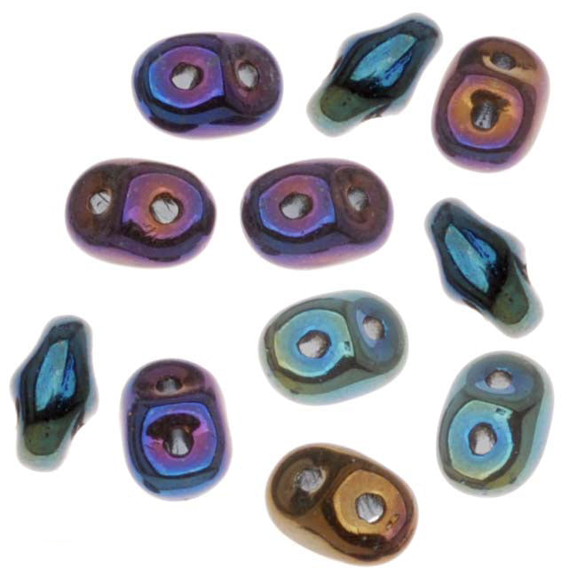 Czech Glass SuperDuo, 2-Hole Beads 2x5mm, Blue Iris (2.5" Tube)