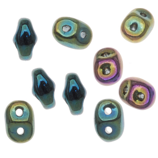 Czech Glass SuperDuo, 2-Hole Beads 2x5mm, Green Iris (2.5" Tube)