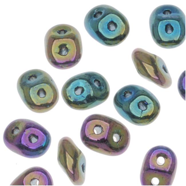 Czech Glass SuperDuo, 2-Hole Beads 2x5mm, Purple Iris (8 Grams)