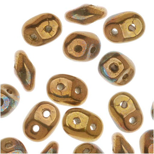 SuperDuo 2-Hole Czech Glass Beads, Opaque Olive/Bronze Veg, 2x5mm, 8g Tube