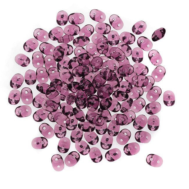 SuperDuo 2-Hole Czech Glass Beads, Medium Amethyst, 2x5mm, 8g Tube