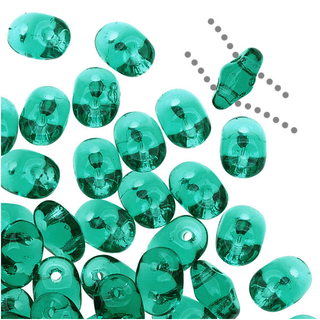 SuperDuo 2-Hole Czech Glass Beads, Emerald Green, 2x5mm, 8g Tube