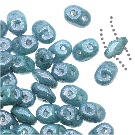 SuperDuo 2-Hole Czech Glass Beads, Opaque Blue Luster, 2x5mm, 8g Tube