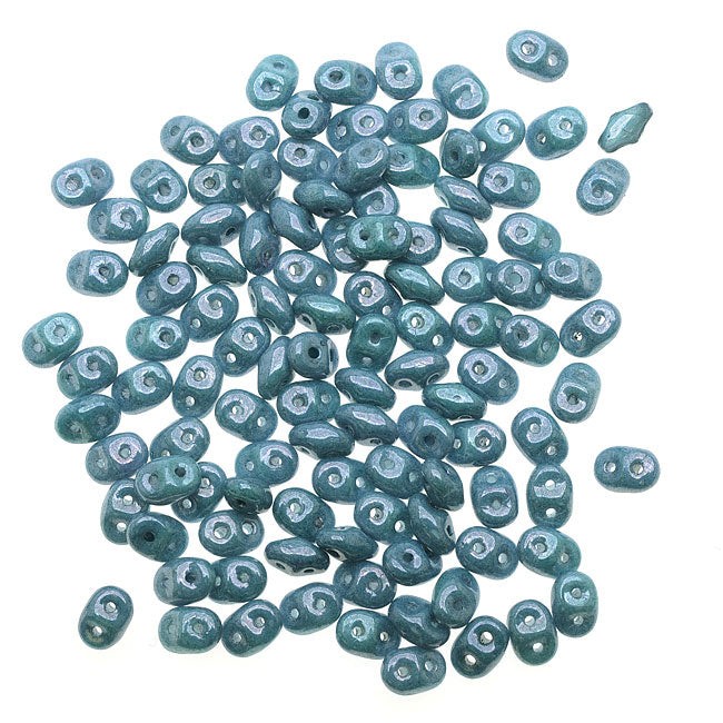 SuperDuo 2-Hole Czech Glass Beads, Opaque Blue Luster, 2x5mm, 8g Tube