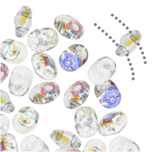 SuperDuo 2-Hole Czech Glass Beads, Crystal AB, 2x5mm, 8g Tube