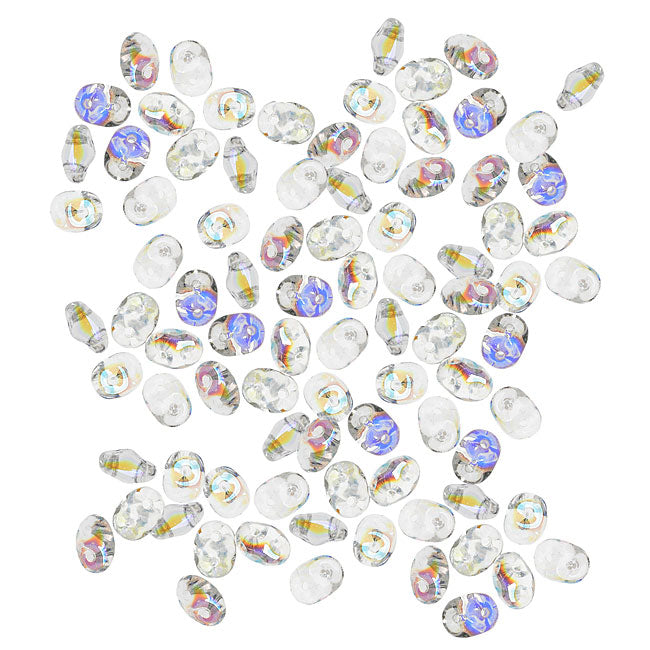 SuperDuo 2-Hole Czech Glass Beads, Crystal AB, 2x5mm, 8g Tube