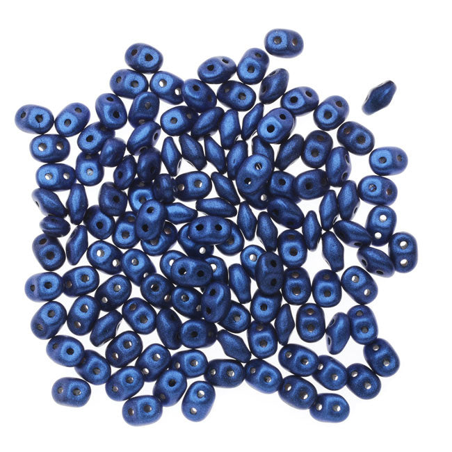 SuperDuo 2-Hole Czech Glass Beads, Metallic Blue Suede, 2x5mm, 8g Tube
