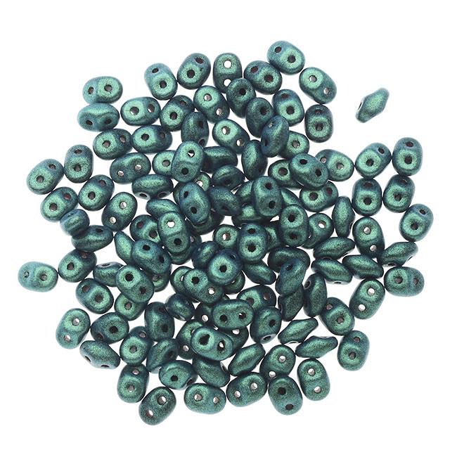 SuperDuo 2-Hole Czech Glass Beads, Metallic Lt. Green Suede, 2x5mm, 8g Tube