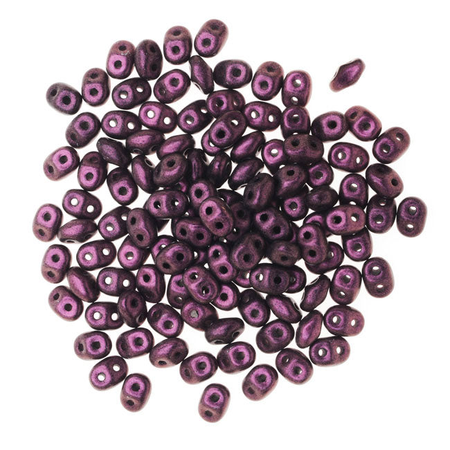 SuperDuo 2-Hole Czech Glass Beads, Metallic Pink Suede, 2x5mm, 8g Tube