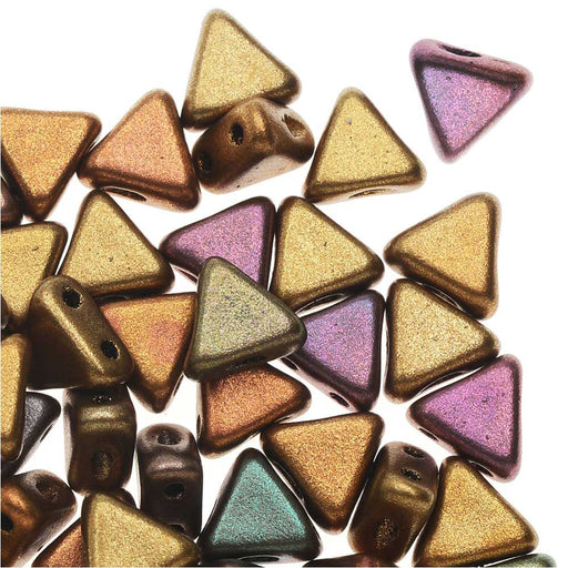 Czech Glass Kheops par Puca, 2-Hole Triangle Beads 6mm, Yellow Gold Metallic Iris (9 Grams)