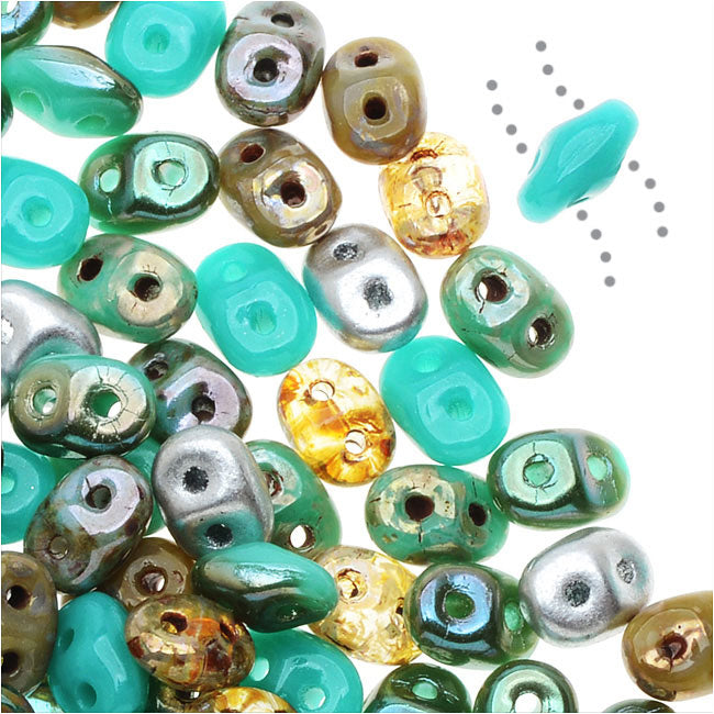 SuperDuo 2-Hole Czech Glass Beads, African Turquoise Mix, 2x5mm, 24g Tube