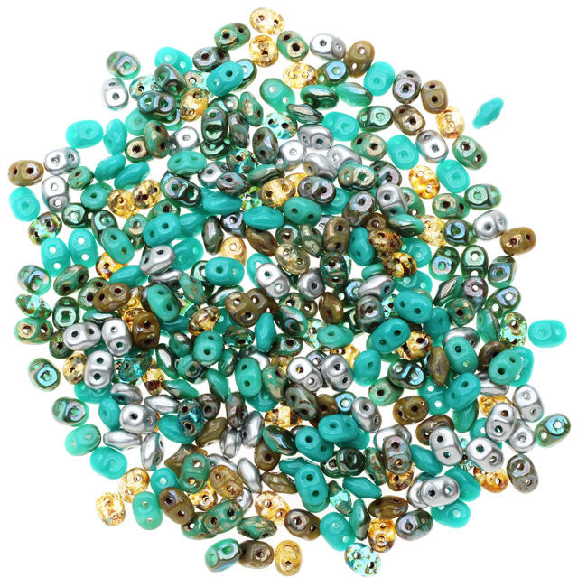 SuperDuo 2-Hole Czech Glass Beads, African Turquoise Mix, 2x5mm, 24g Tube