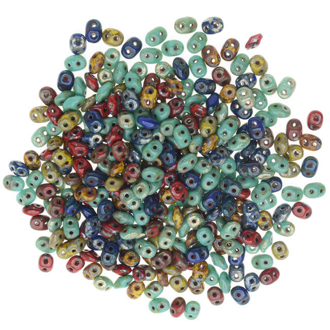SuperDuo 2-Hole Czech Glass Beads, Raku Mix, 2x5mm, 24g Tube
