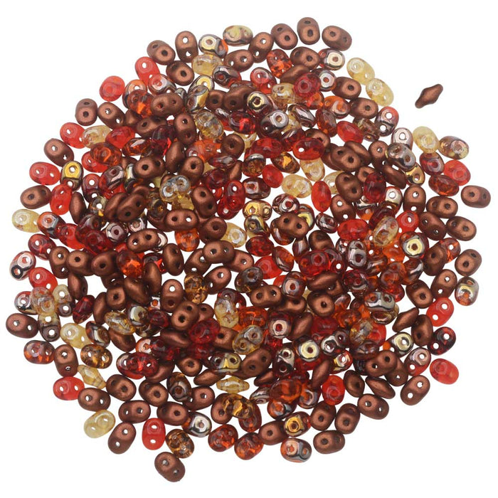 SuperDuo 2-Hole Czech Glass Beads, Autumn Fire Mix, 2x5mm, 24g Tube