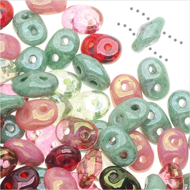 SuperDuo 2-Hole Czech Glass Beads, Antique Roses Mix, 2x5mm, 24g Tube