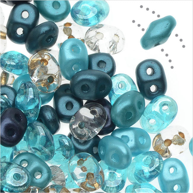 SuperDuo 2-Hole Czech Glass Beads, Caribbean Seas Mix, 2x5mm, 24g Tube