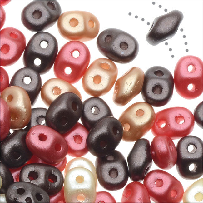 SuperDuo 2-Hole Czech Glass Beads, Chocolate Cherries Mix, 2x5mm, 24g Tube