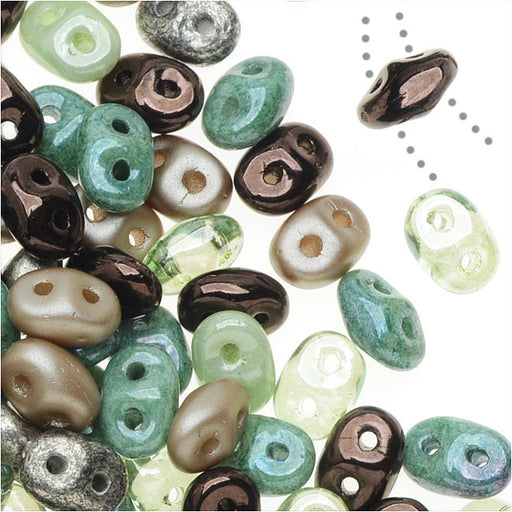 SuperDuo 2-Hole Czech Glass Beads, Sylvan Woods Mix, 2x5mm, 24g Tube