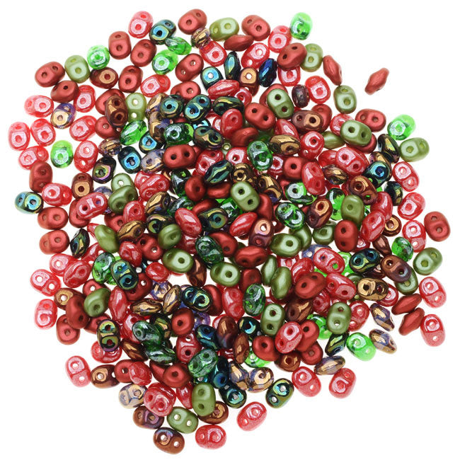 SuperDuo 2-Hole Czech Glass Beads, Poppy Fields Mix, 2x5mm, 24g Tube